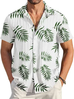 COOFANDY Men's Casual Button Down Shirts Short Sleeve Textured Summer Beach Shirt with Pocket