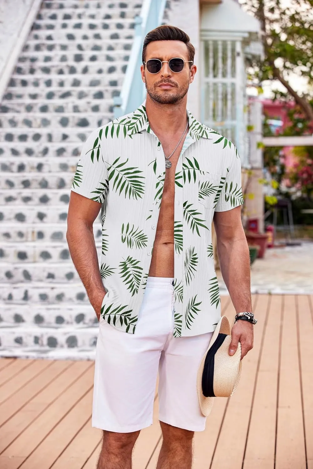 COOFANDY Men's Casual Button Down Shirts Short Sleeve Textured Summer Beach Shirt with Pocket