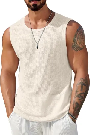 COOFANDY Mens Casual Tank Tops 2 Pack Waffle Knit Sleeveless Shirt Breathable Tank Shirts Summer Muscle Tee