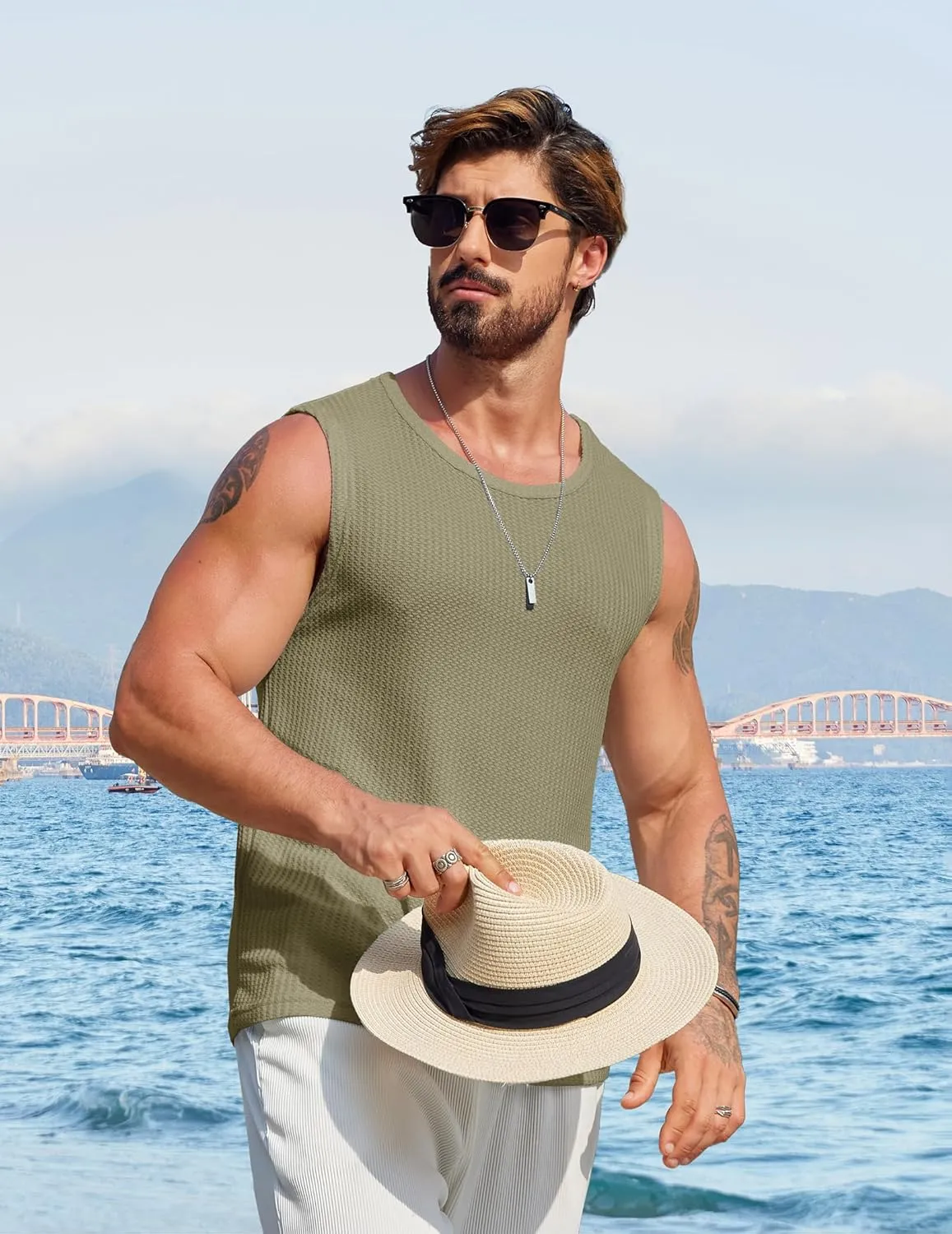COOFANDY Mens Casual Tank Tops 2 Pack Waffle Knit Sleeveless Shirt Breathable Tank Shirts Summer Muscle Tee