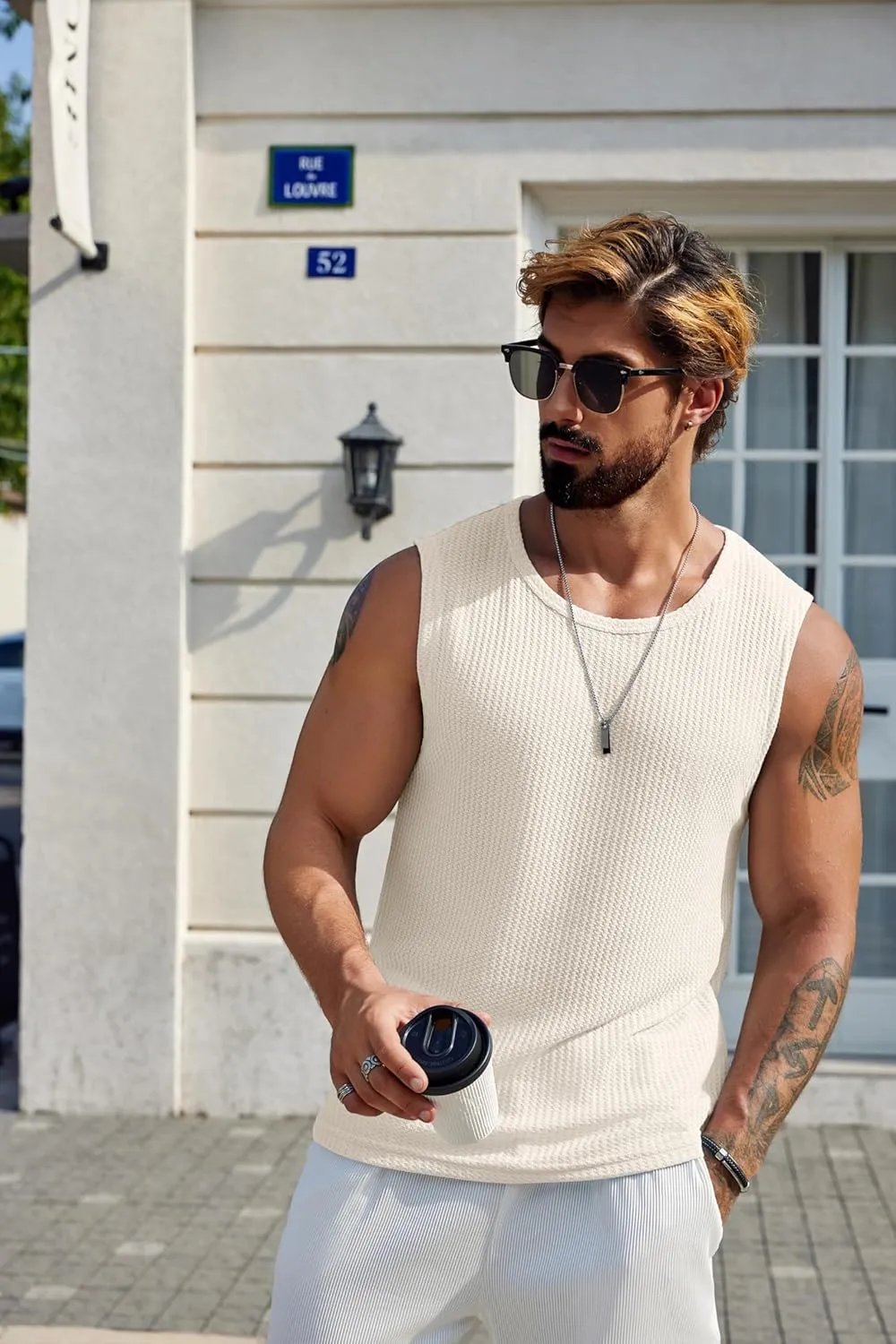 COOFANDY Mens Casual Tank Tops 2 Pack Waffle Knit Sleeveless Shirt Breathable Tank Shirts Summer Muscle Tee