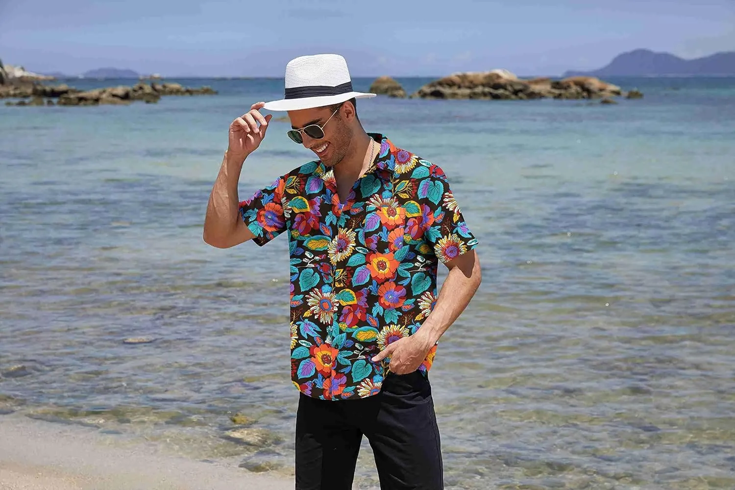 COOFANDY Mens Hawaiian Tropical Shirt Short Sleeve Casual Button Down Floral Summer Beach Shirts with Pocket