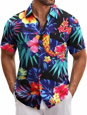 COOFANDY Mens Hawaiian Tropical Shirt Short Sleeve Casual Button Down Floral Summer Beach Shirts with Pocket