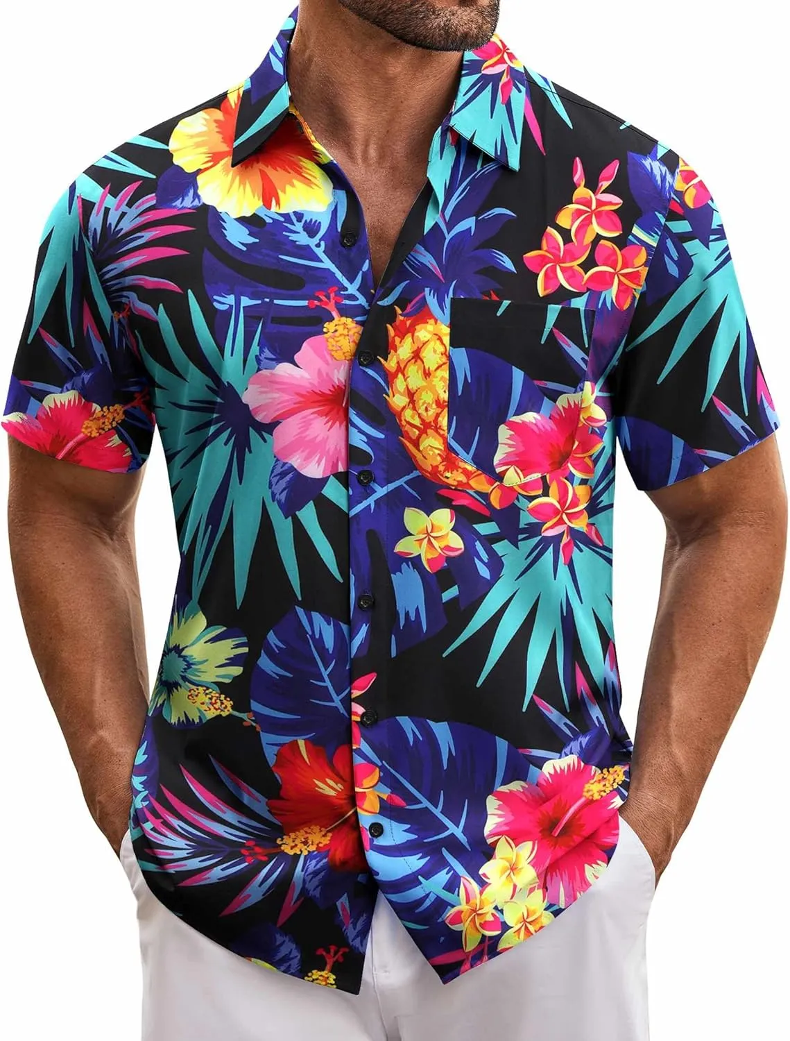 COOFANDY Mens Hawaiian Tropical Shirt Short Sleeve Casual Button Down Floral Summer Beach Shirts with Pocket