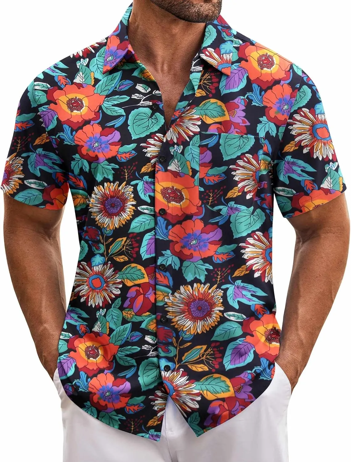 COOFANDY Mens Hawaiian Tropical Shirt Short Sleeve Casual Button Down Floral Summer Beach Shirts with Pocket