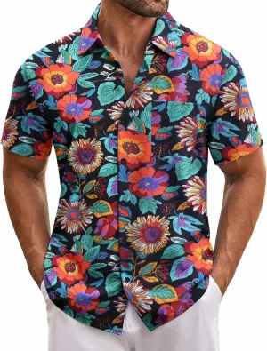 COOFANDY Mens Hawaiian Tropical Shirt Short Sleeve Casual Button Down Floral Summer Beach Shirts with Pocket