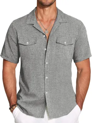 COOFANDY Men's Linen Short Sleeve Button Down Shirt Casual Cuban Collar Summer Beach Shirts Vacation Essentials