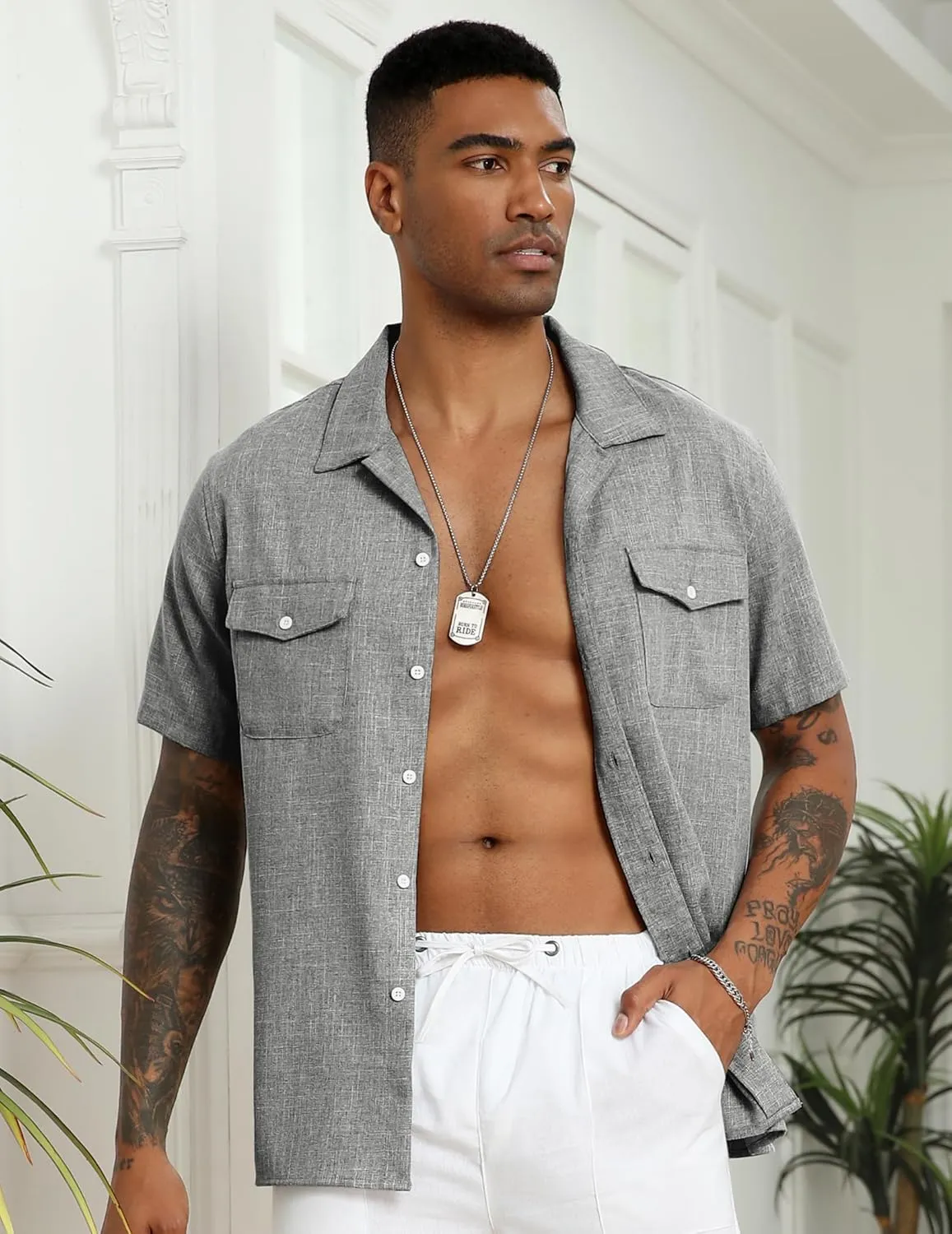 COOFANDY Men's Linen Short Sleeve Button Down Shirt Casual Cuban Collar Summer Beach Shirts Vacation Essentials