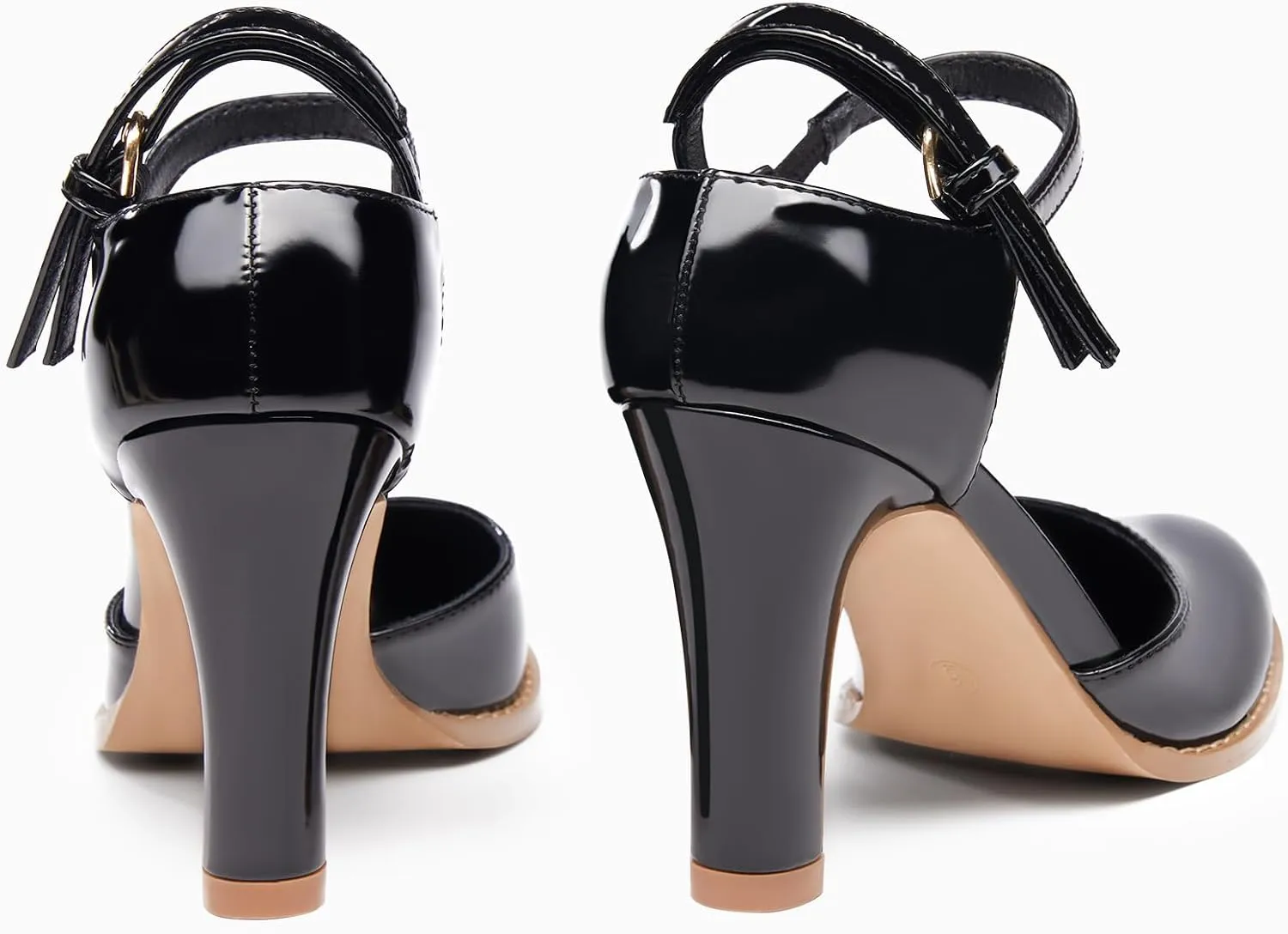 Coutgo Womens Chunky High Heels Closed Pointed Toe Ankle Strap Pumps Vintage D'Orsay Dress Party Shoes