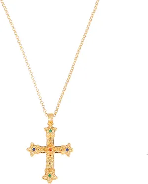 Cross Pendant Necklace for Women 18K Gold Plated Faith Necklace Luxurious Multi-Colored Gemstones Cross Choker Necklace Lightweight Prayer Religious Jewelry