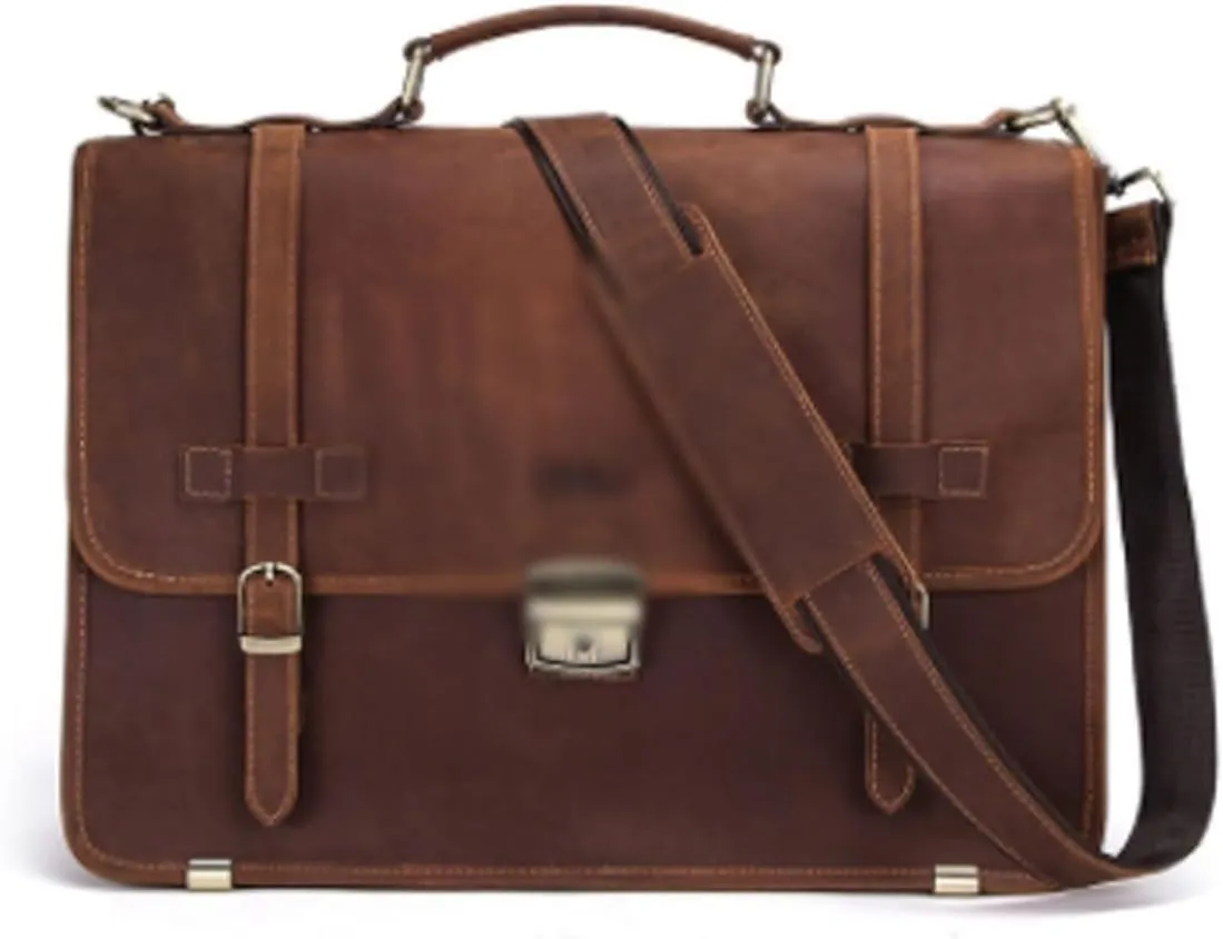 Crossbody Bag Men Men's Leather Briefcase Business Bag for 14" Leather Shoulder Messenger Bags Male