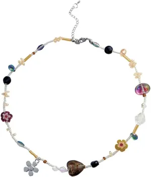 Crystal Heart Flower Beaded Necklace. Irregular Beads Necklaces Creative Choker Necklaces Jewelry Gifts for Women