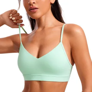 CRZ YOGA Butterluxe V-Neck Sports Bras for Women - Adjustable Thin Straps Padded Yoga Top Basic Wireless Camisole