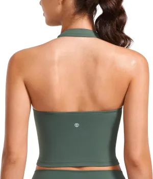 CRZ YOGA Womens Butterluxe Halter Longline Sports Bra - Padded Workout Yoga Crop Tops Tanks with Built in Pads