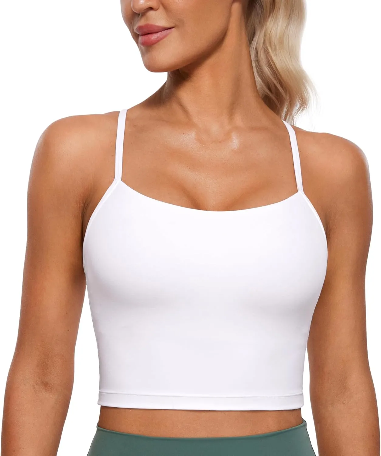 CRZ YOGA Womens Butterluxe Y Back Longline Sports Bras - Spaghetti Straps Racerback Padded Yoga Workout Crop Tank Top
