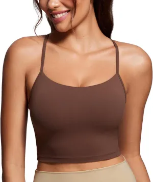 CRZ YOGA Womens Butterluxe Y Back Longline Sports Bras - Spaghetti Straps Racerback Padded Yoga Workout Crop Tank Top