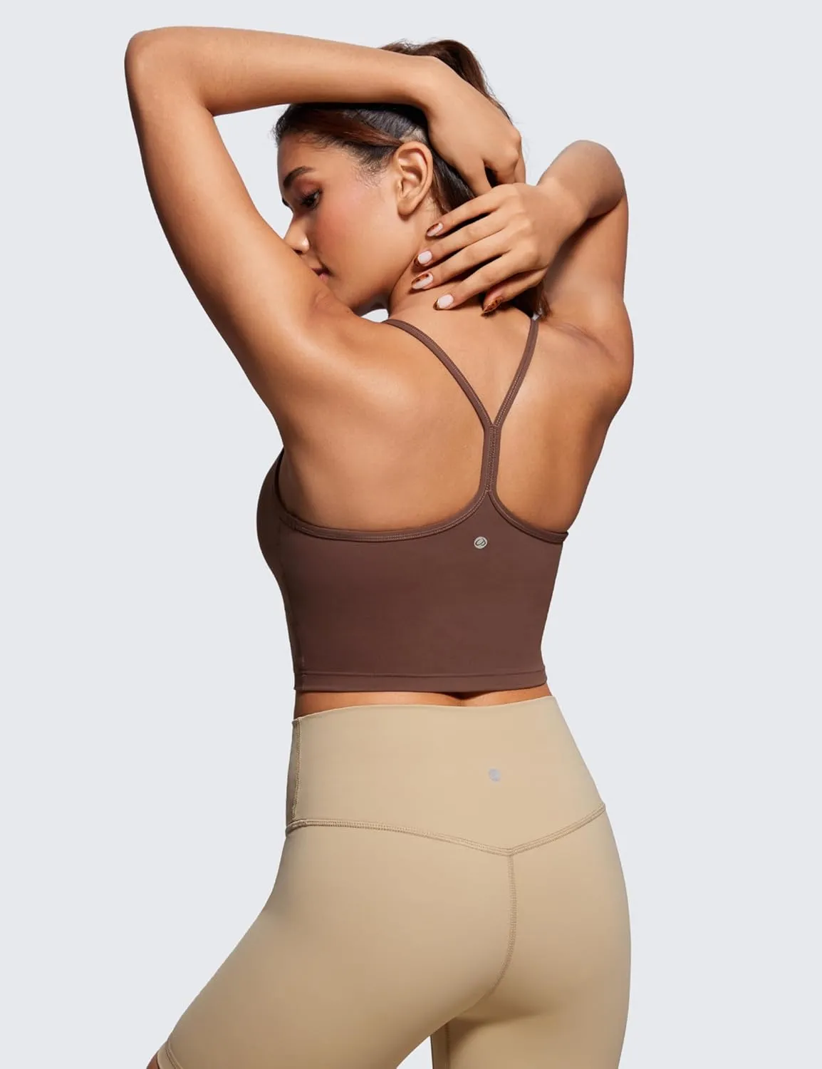 CRZ YOGA Womens Butterluxe Y Back Longline Sports Bras - Spaghetti Straps Racerback Padded Yoga Workout Crop Tank Top
