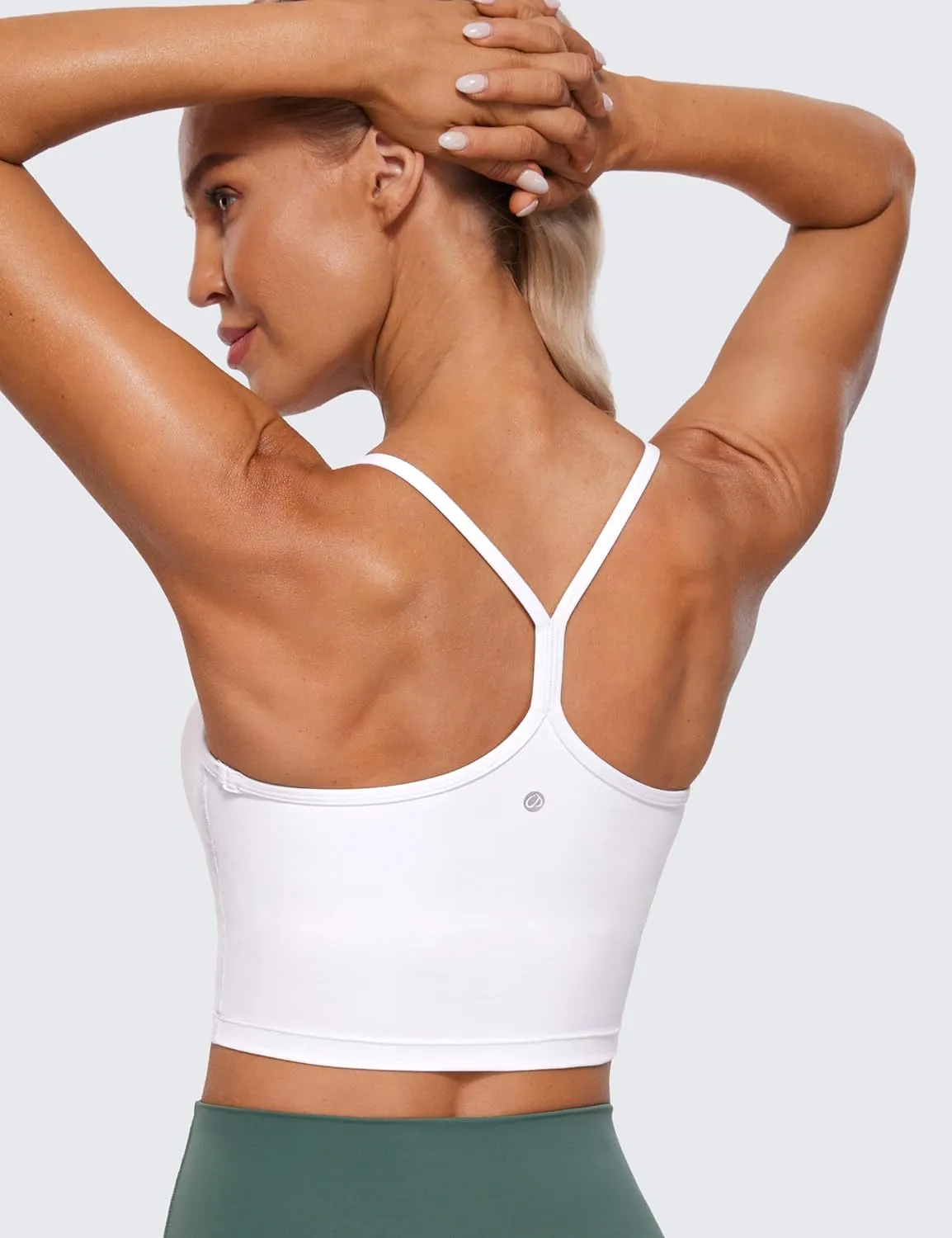 CRZ YOGA Womens Butterluxe Y Back Longline Sports Bras - Spaghetti Straps Racerback Padded Yoga Workout Crop Tank Top