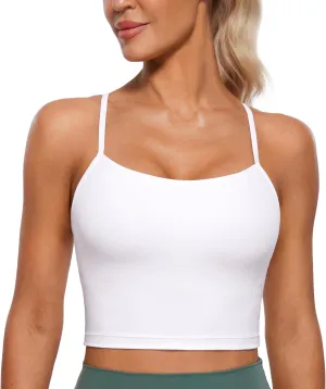 CRZ YOGA Womens Butterluxe Y Back Longline Sports Bras - Spaghetti Straps Racerback Padded Yoga Workout Crop Tank Top