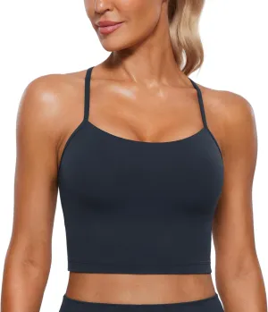 CRZ YOGA Womens Butterluxe Y Back Longline Sports Bras - Spaghetti Straps Racerback Padded Yoga Workout Crop Tank Top