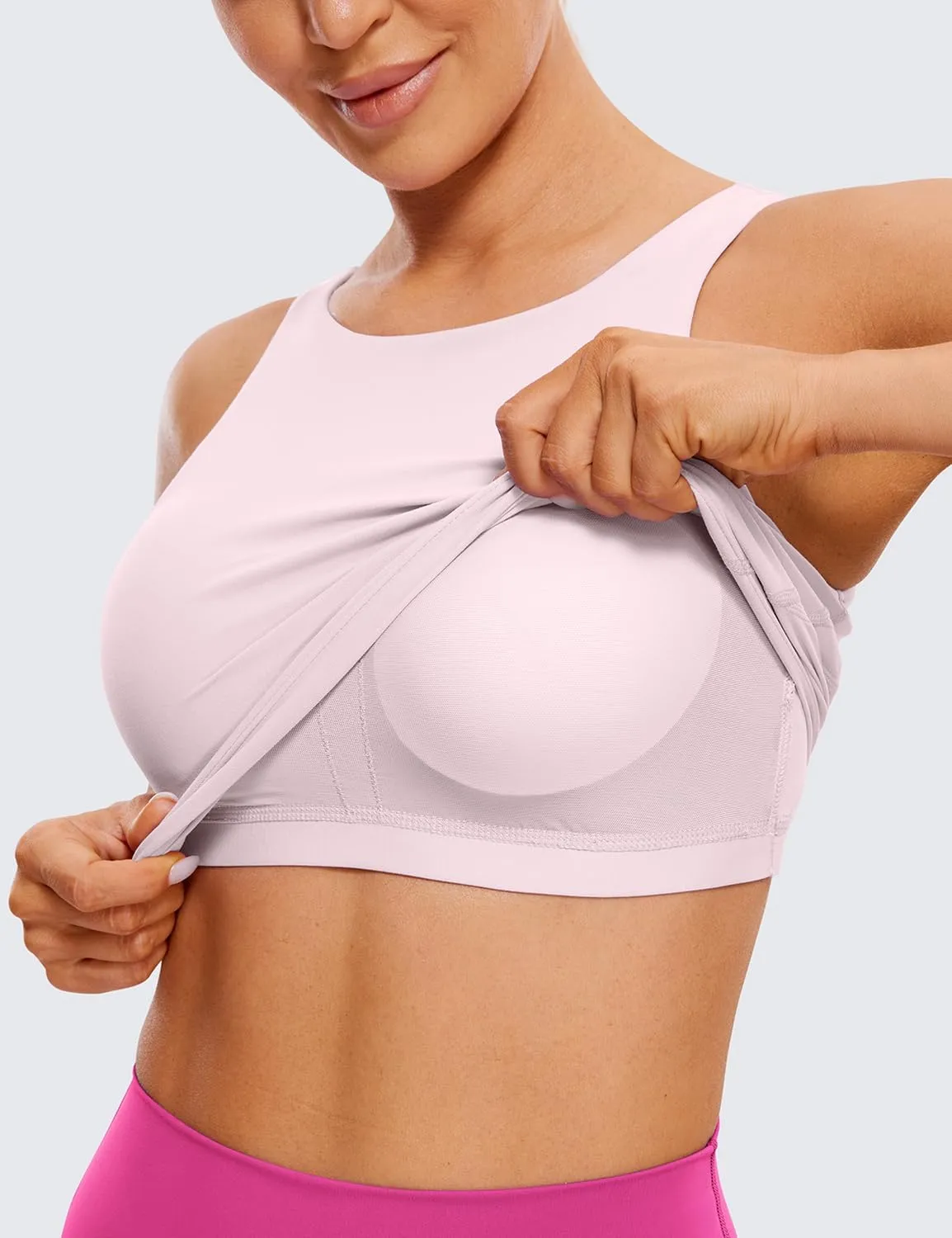 CRZ YOGA Womens U Back Sports Bras Padded High Neck Crop Workout Tank Tops