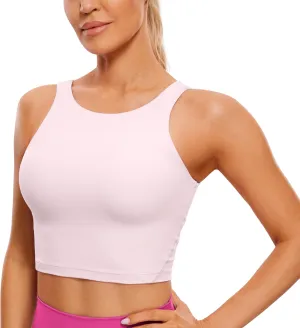 CRZ YOGA Womens U Back Sports Bras Padded High Neck Crop Workout Tank Tops