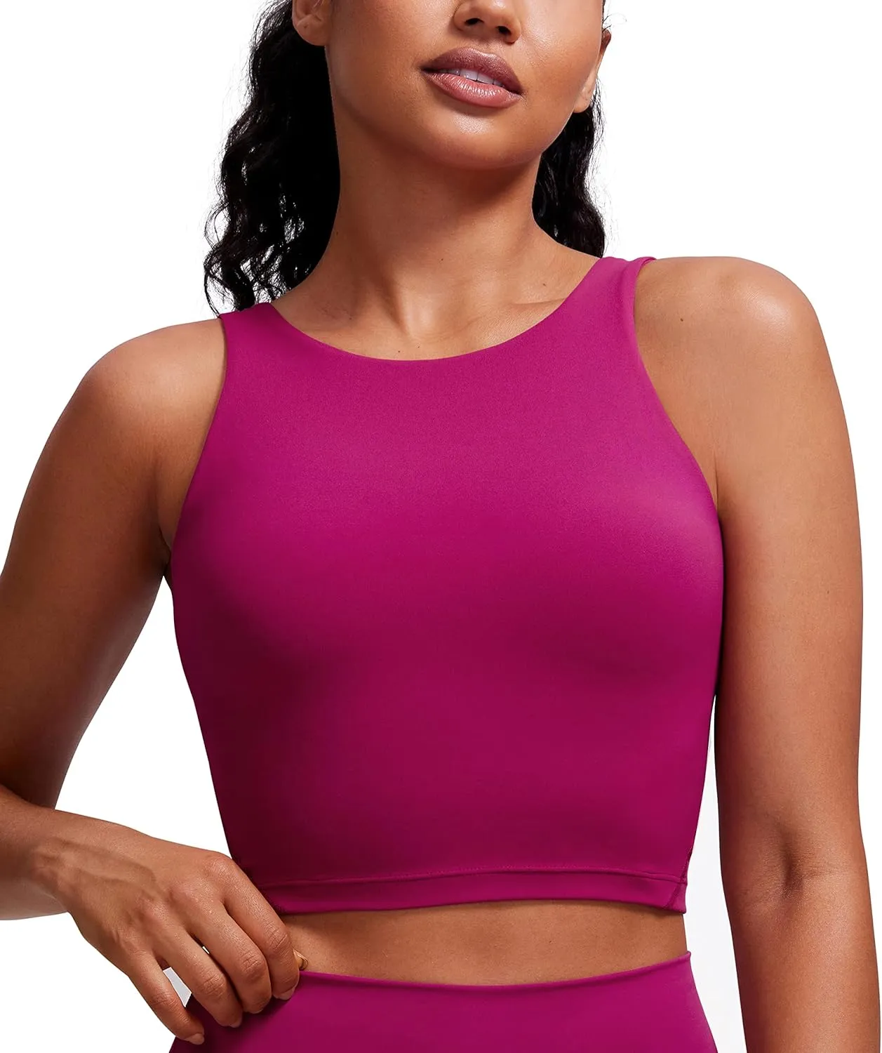 CRZ YOGA Womens U Back Sports Bras Padded High Neck Crop Workout Tank Tops
