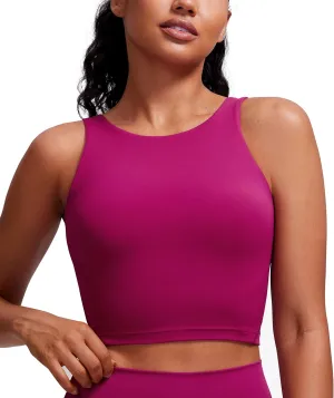 CRZ YOGA Womens U Back Sports Bras Padded High Neck Crop Workout Tank Tops