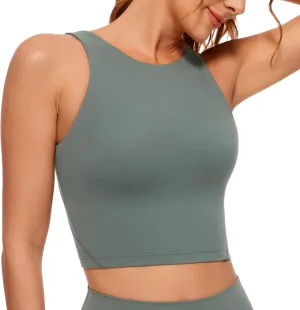CRZ YOGA Womens U Back Sports Bras Padded High Neck Crop Workout Tank Tops