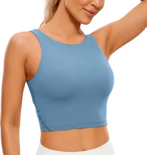 CRZ YOGA Womens U Back Sports Bras Padded High Neck Crop Workout Tank Tops