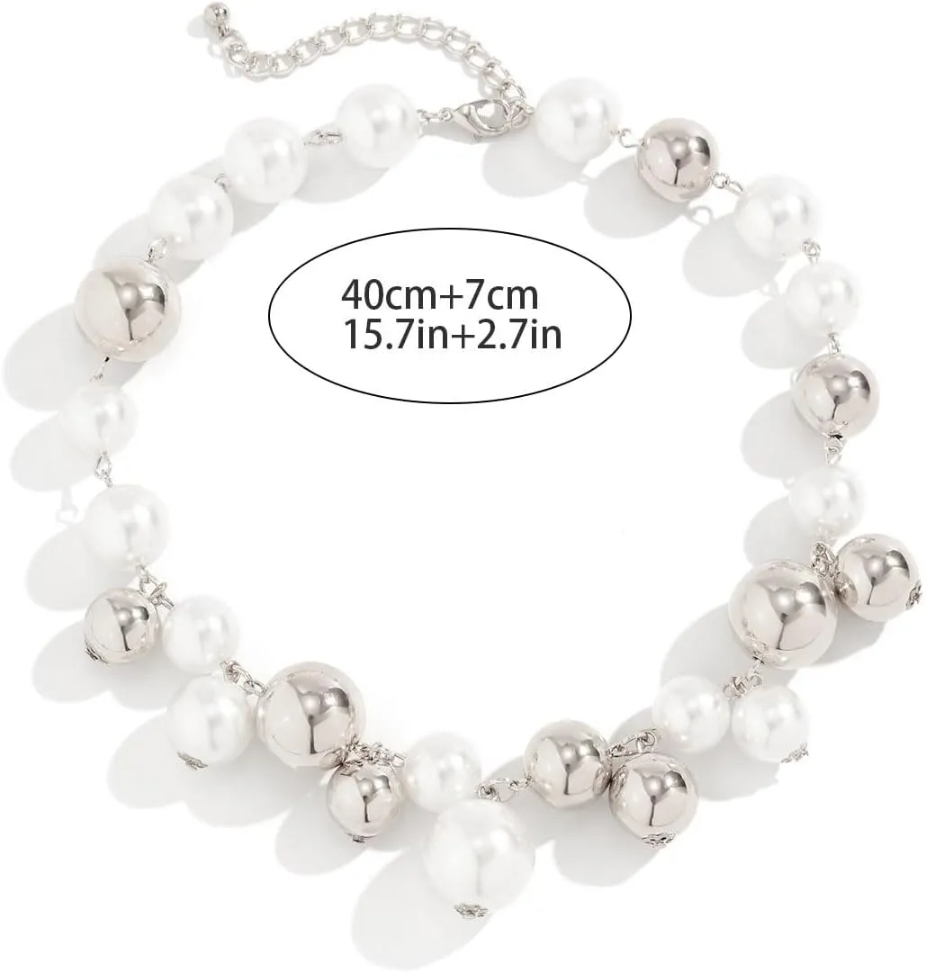 CSIYANJRY99 Chunky Pearl Necklace for Women Big Faux Pearl Beaded Strand Necklace Wedding Prom Jewelry for Women