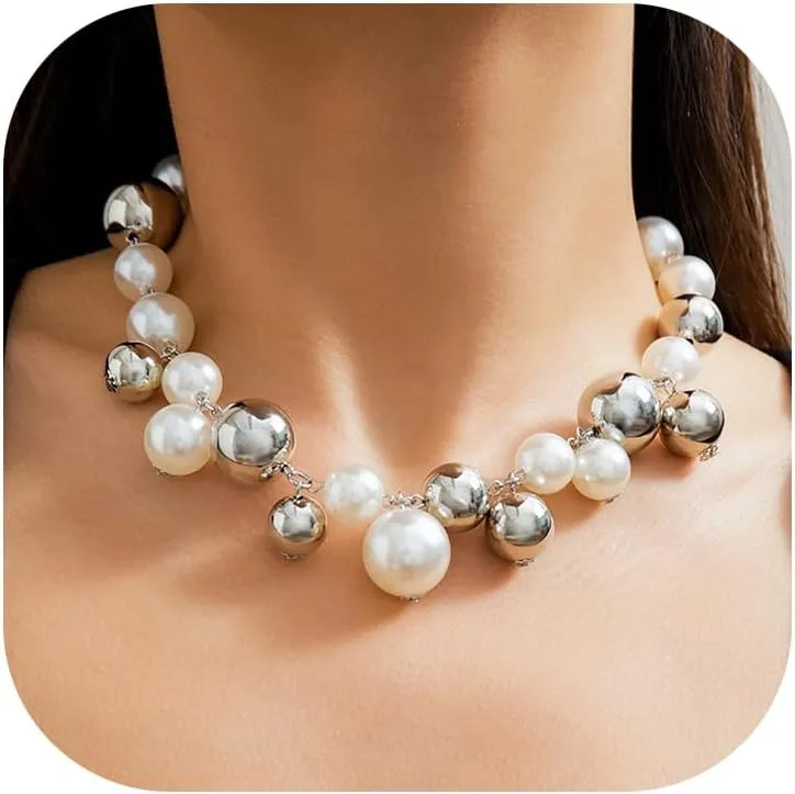 CSIYANJRY99 Chunky Pearl Necklace for Women Big Faux Pearl Beaded Strand Necklace Wedding Prom Jewelry for Women