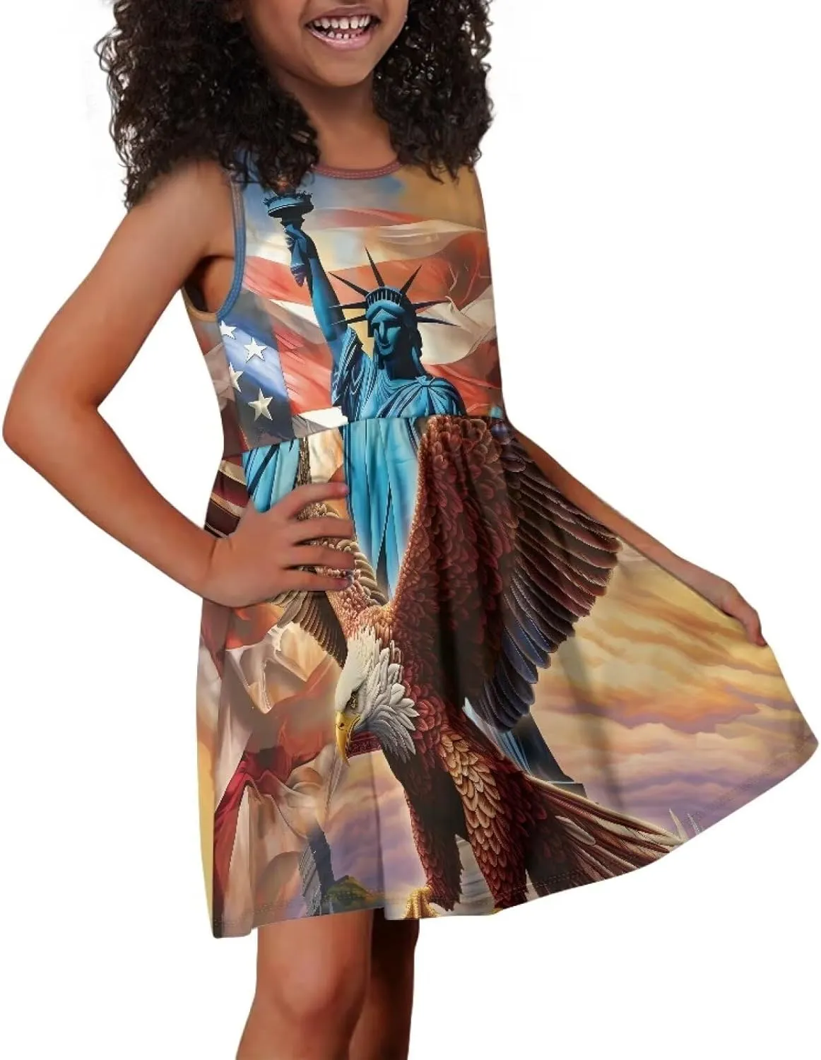 Cute Animal Dress for Girls Sleeveless Loose Fit Summer Dresses with Pockets Swing Sundress