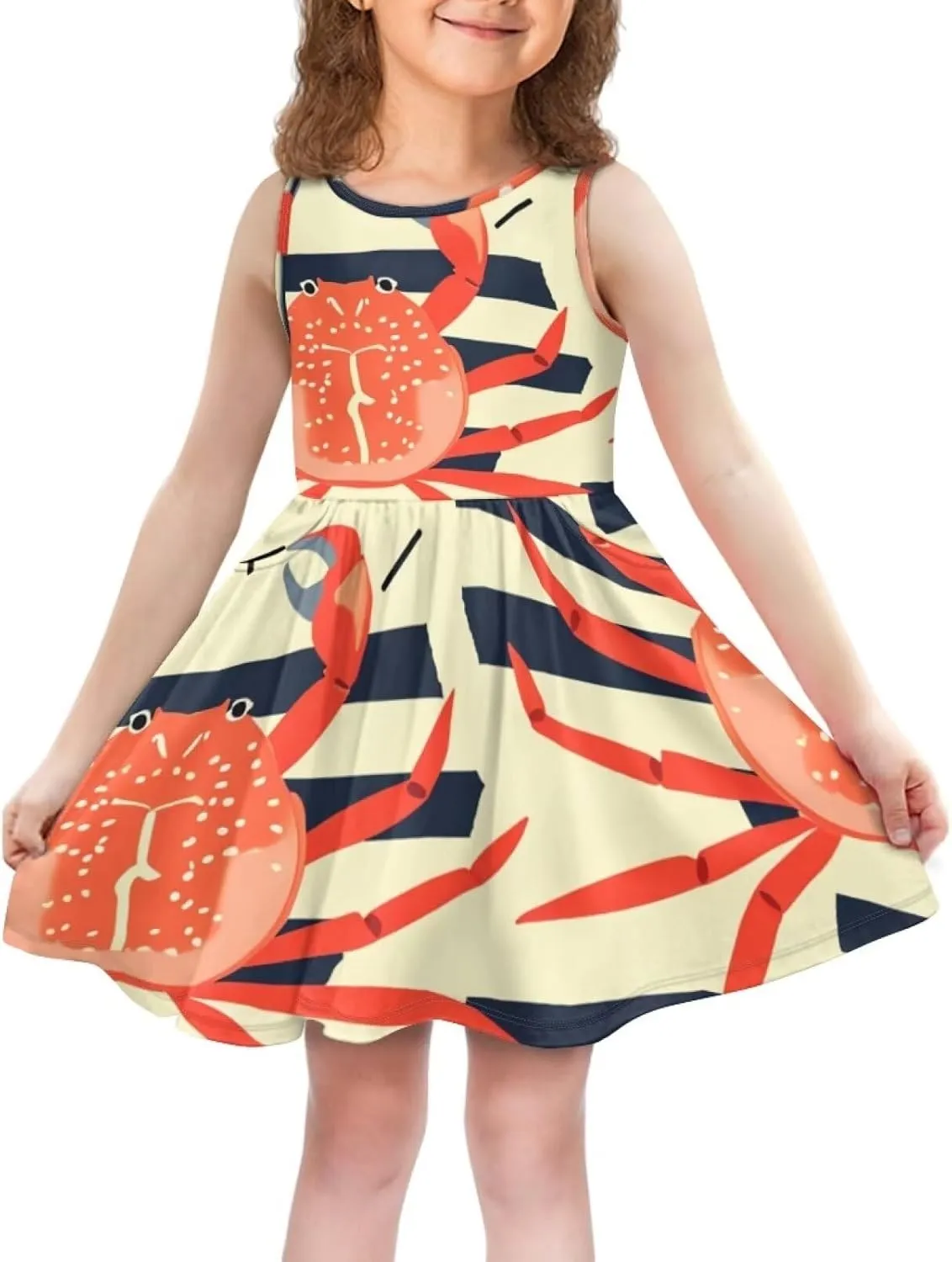 Cute Animal Dress for Girls Sleeveless Loose Fit Summer Dresses with Pockets Swing Sundress
