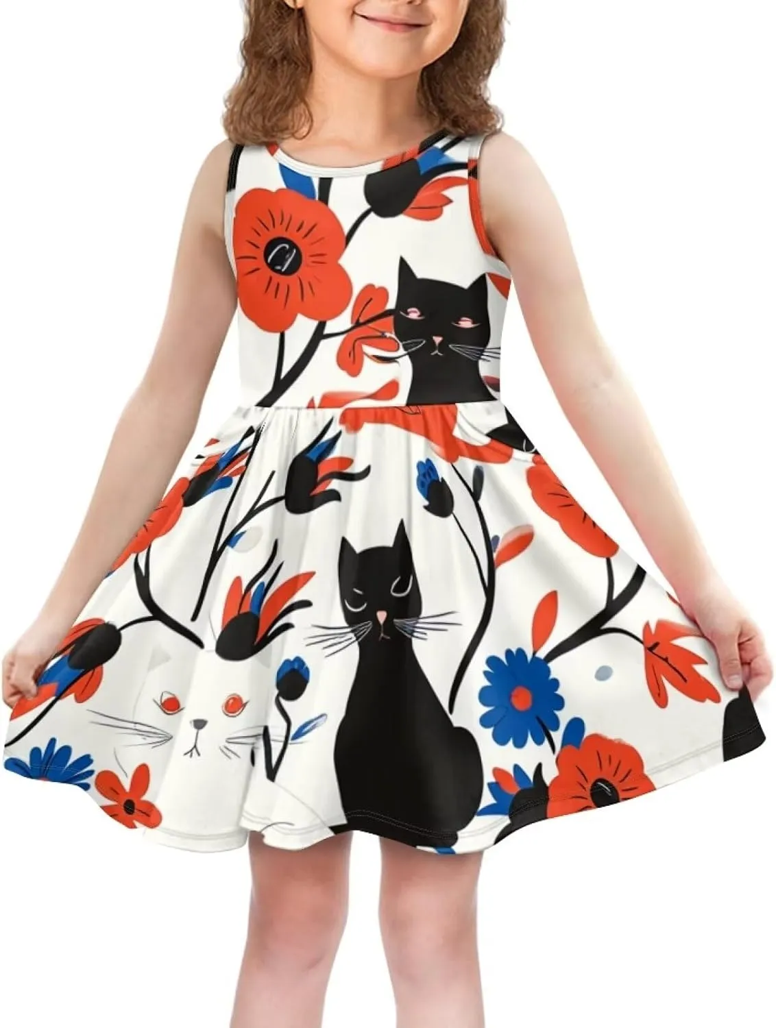 Cute Animal Dress for Girls Sleeveless Loose Fit Summer Dresses with Pockets Swing Sundress
