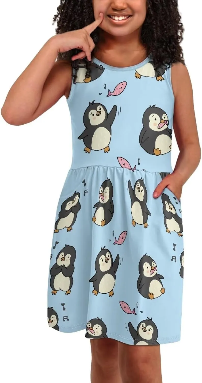 Cute Animal Dress for Girls Sleeveless Loose Fit Summer Dresses with Pockets Swing Sundress