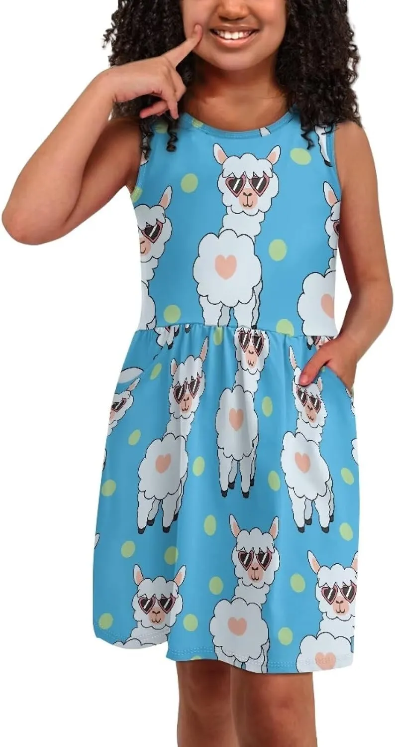 Cute Animal Dress for Girls Sleeveless Loose Fit Summer Dresses with Pockets Swing Sundress