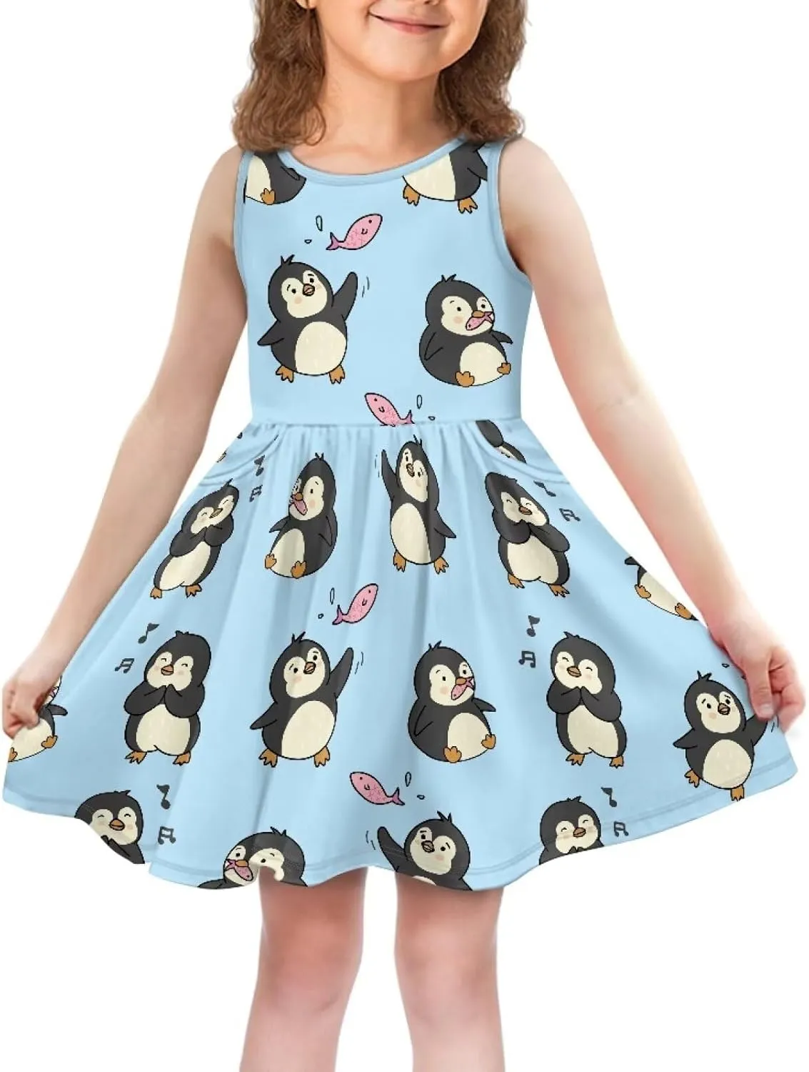 Cute Animal Dress for Girls Sleeveless Loose Fit Summer Dresses with Pockets Swing Sundress