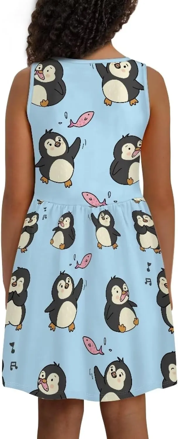 Cute Animal Dress for Girls Sleeveless Loose Fit Summer Dresses with Pockets Swing Sundress
