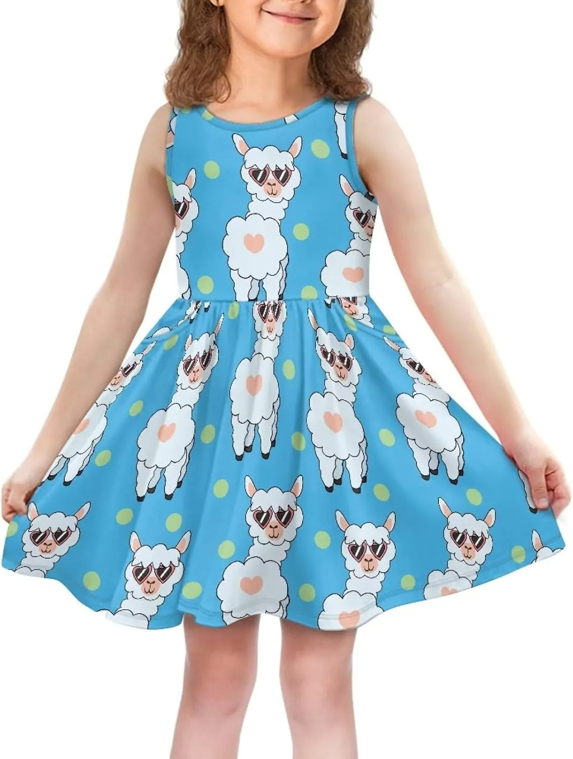 Cute Animal Dress for Girls Sleeveless Loose Fit Summer Dresses with Pockets Swing Sundress