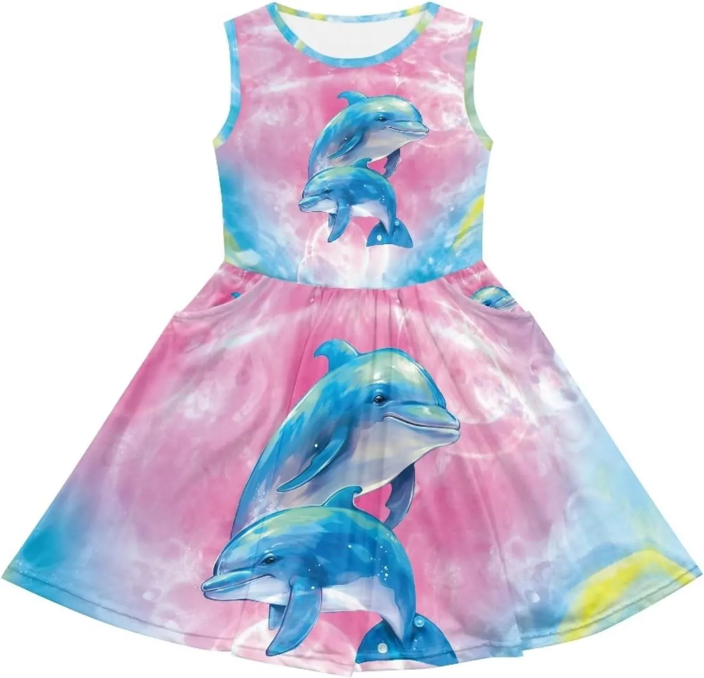 Cute Floral Sundress for Girls Comfy Soft Swing Loose Fit Sleeveless Summer Dress with Pockets