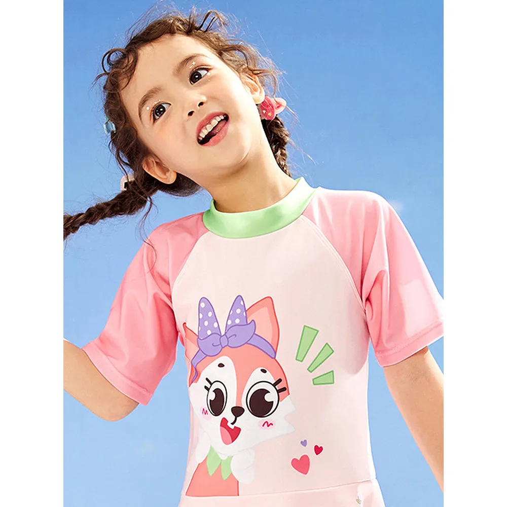 Cute Foxy Frock Style Kids Swimwear With Attached Shorts And Matching Swim Cap For Kids With UPF 50 