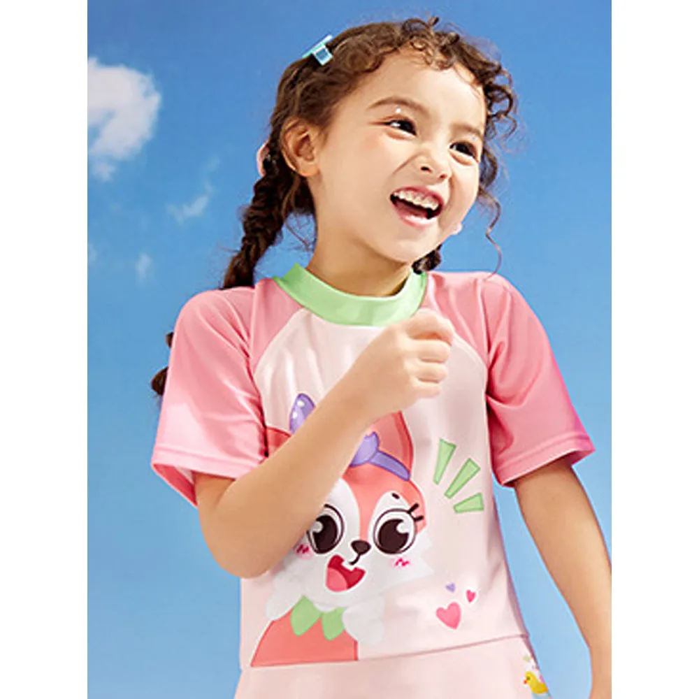 Cute Foxy Frock Style Kids Swimwear With Attached Shorts And Matching Swim Cap For Kids With UPF 50 