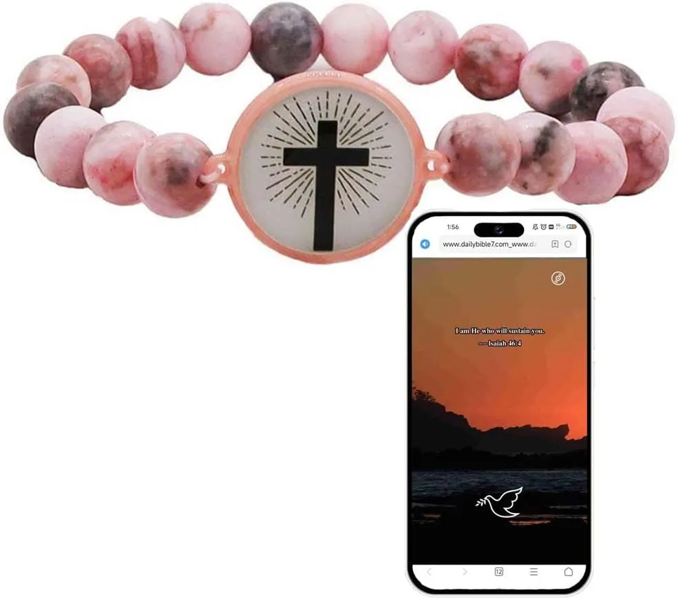 Daily Bible Verse Bracelet For Men Women With Music Personalized Healing Natural Crystal Stone Tiger Eye Stretchy Beaded Cross Bracelet Christian Faith Easter Inspirational Jewelry Gifts