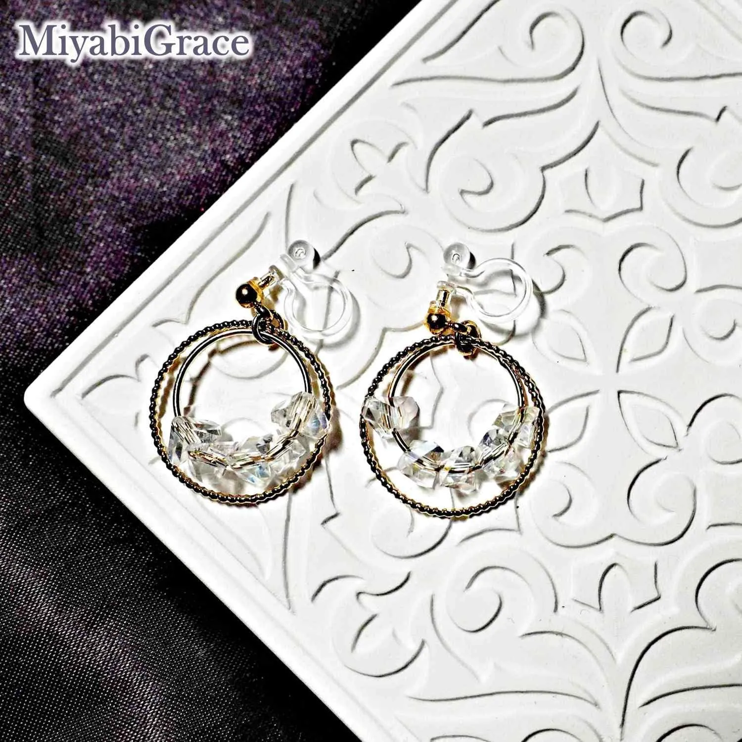 Dangle Silver Invisible Clip On Earrings for Women Not Pierced Gold Crystal Rhinestone Comfortable Hoop Fringe Long Chain Clip On Earrings Miyabi Grace