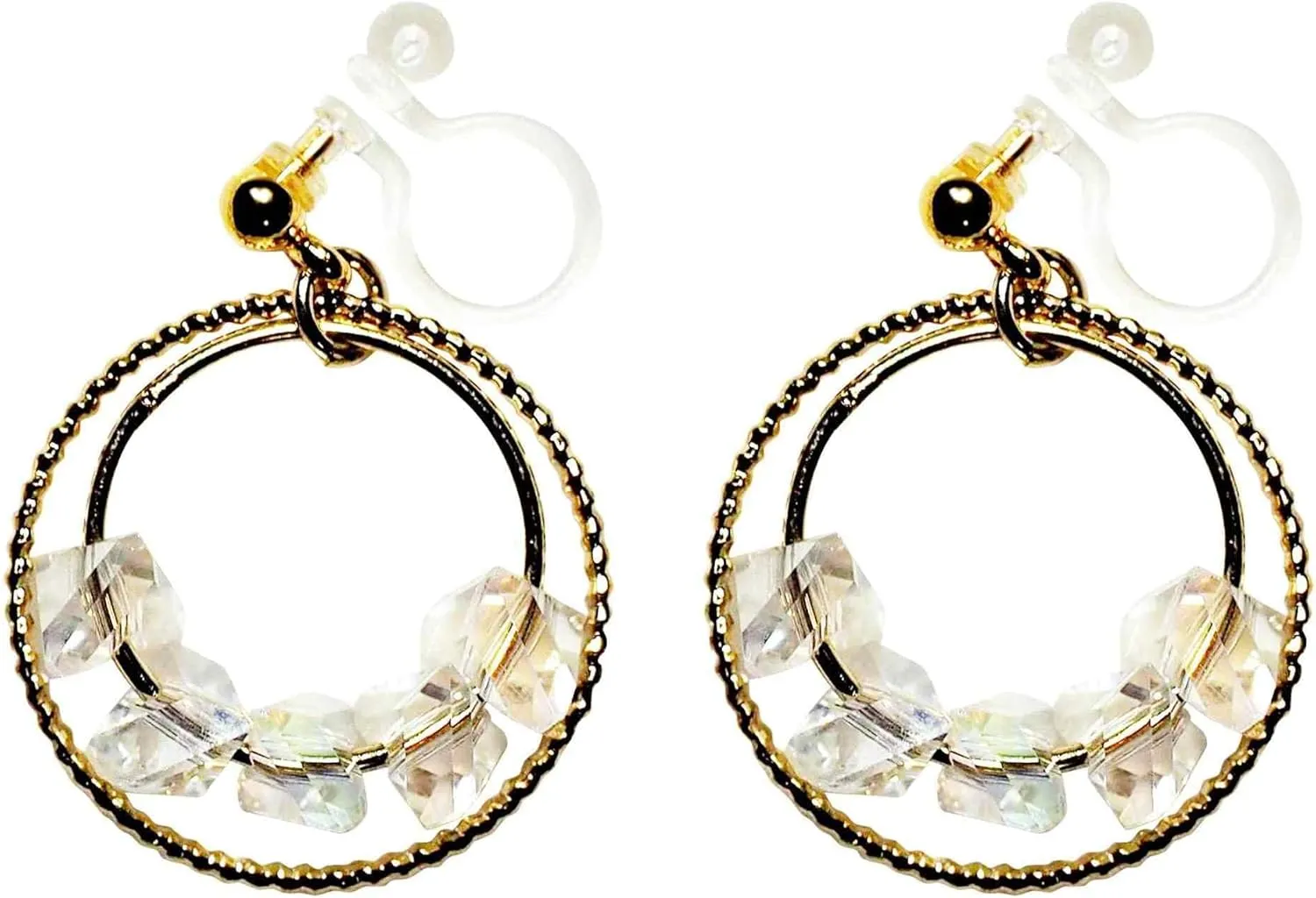 Dangle Silver Invisible Clip On Earrings for Women Not Pierced Gold Crystal Rhinestone Comfortable Hoop Fringe Long Chain Clip On Earrings Miyabi Grace