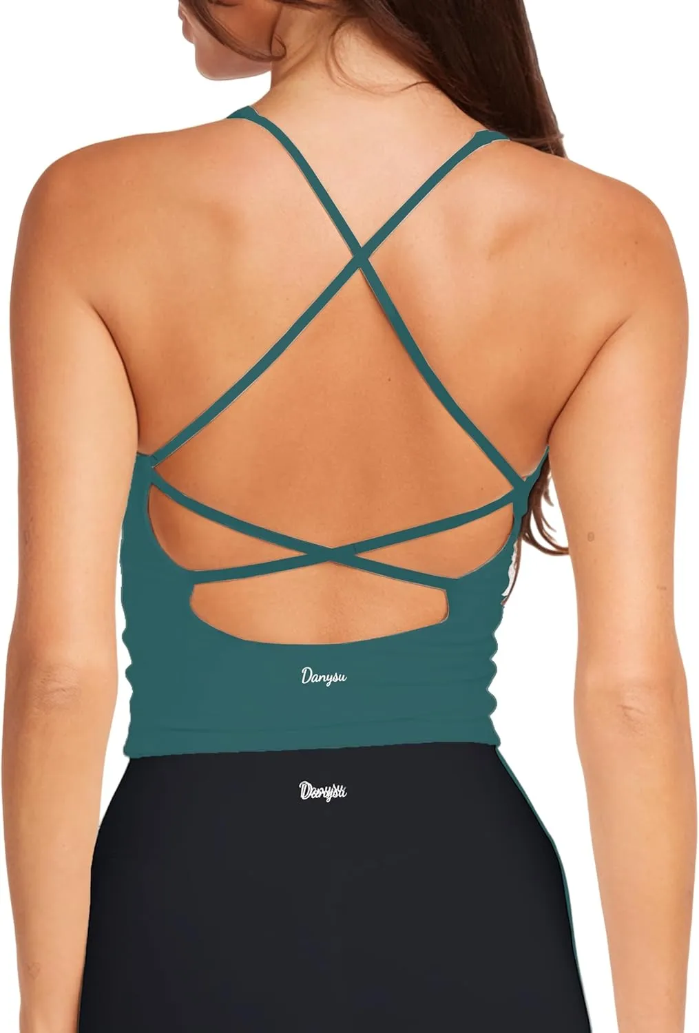 Danysu Sculpt Workout Tank Tops Women Backless Longline Sports Bras Strappy Padded Yoga Top