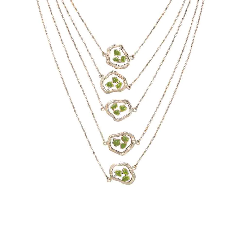 Dhwani Bansal White Rhodium And Pastel Green Enamel Terra Layered Necklace