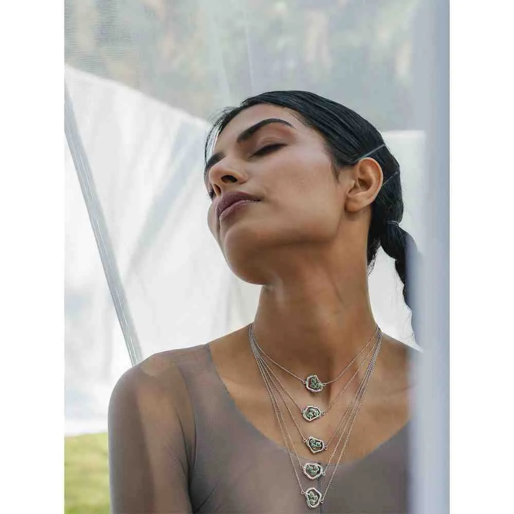 Dhwani Bansal White Rhodium And Pastel Green Enamel Terra Layered Necklace
