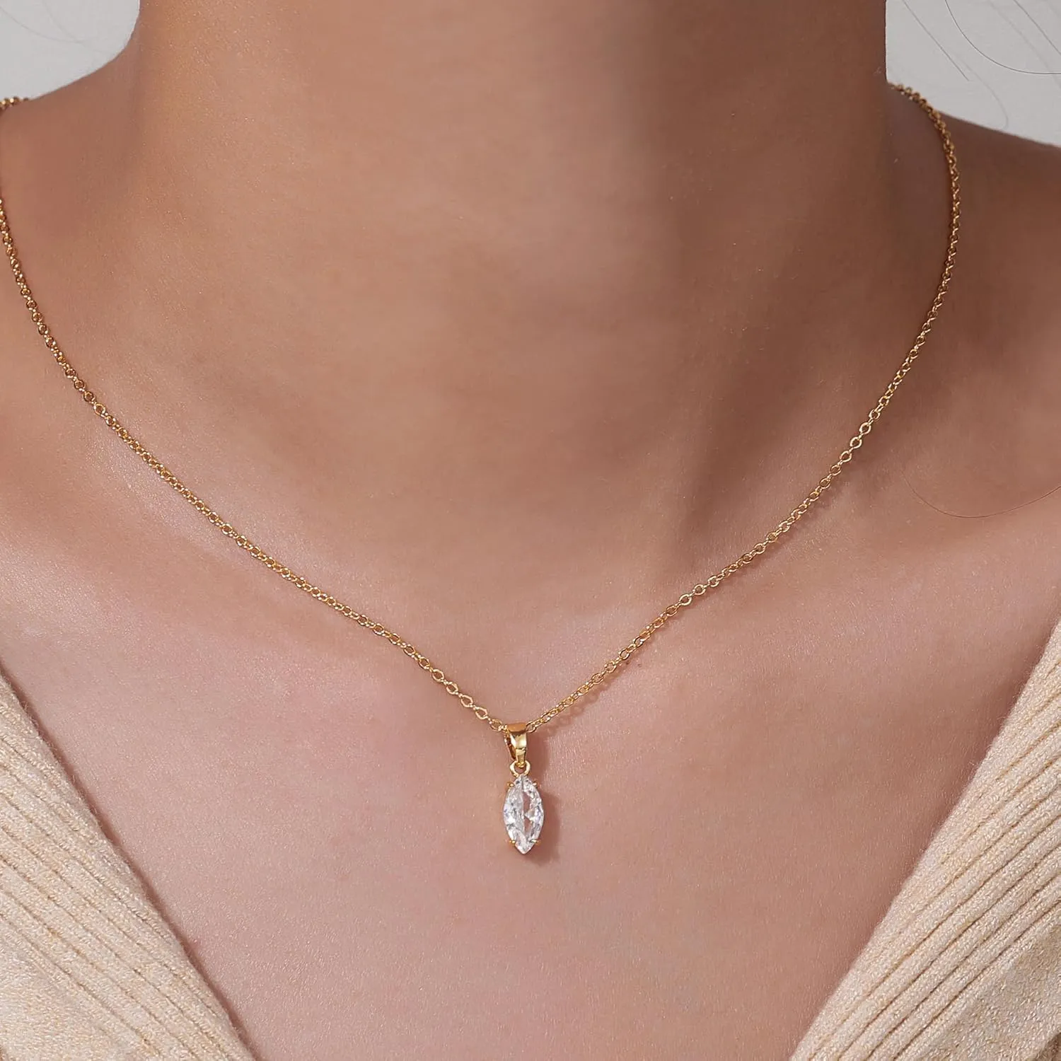 Diamond Necklaces for Women Dainty Choker Necklace Simple 14k Gold Plated CZ Jewelry Necklaces